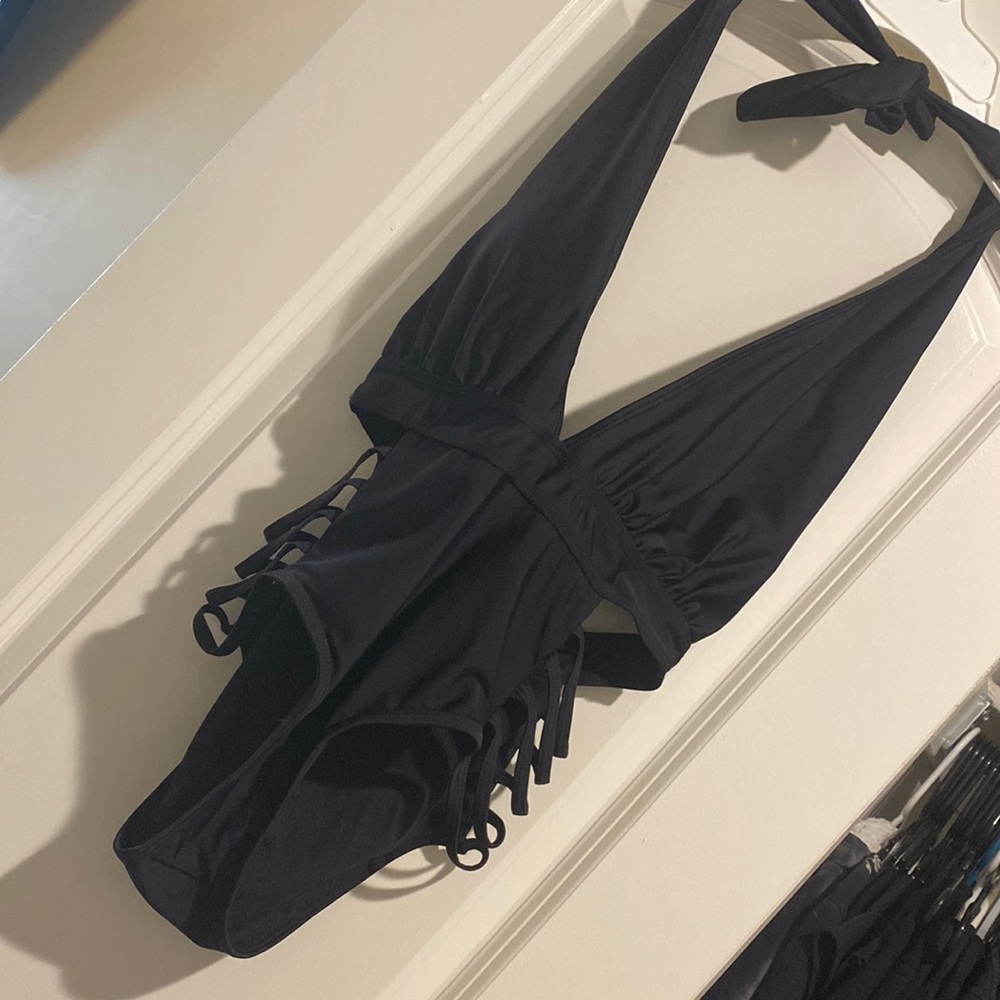 Black One Piece Bathing Suit with cut out hips